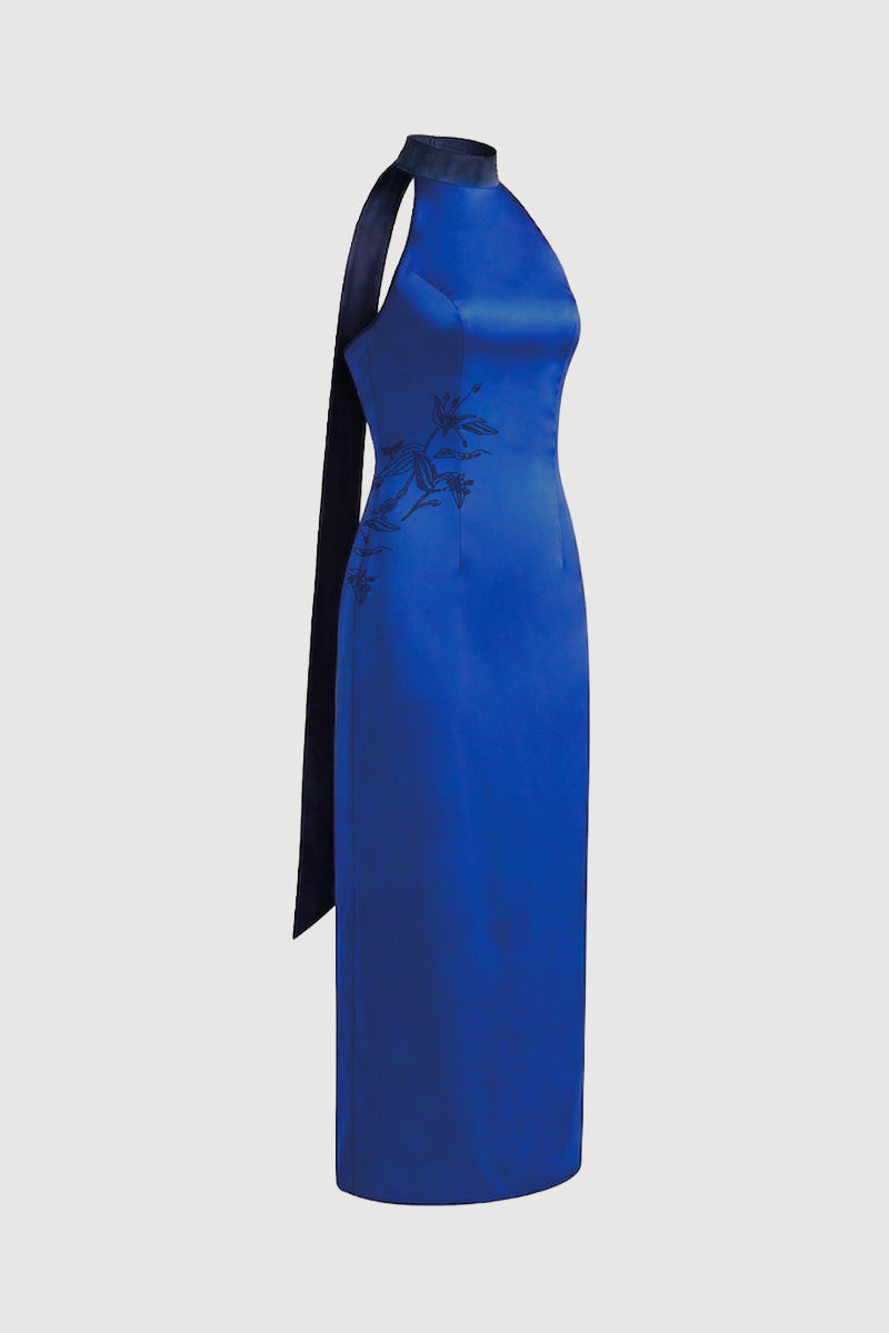 Gao Blue Satin Knot Dress