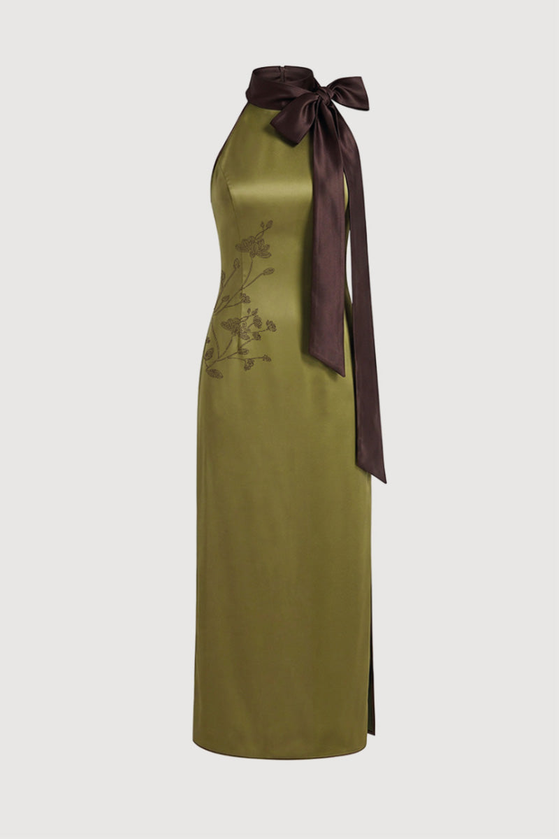 Gao Green Satin Knot Dress