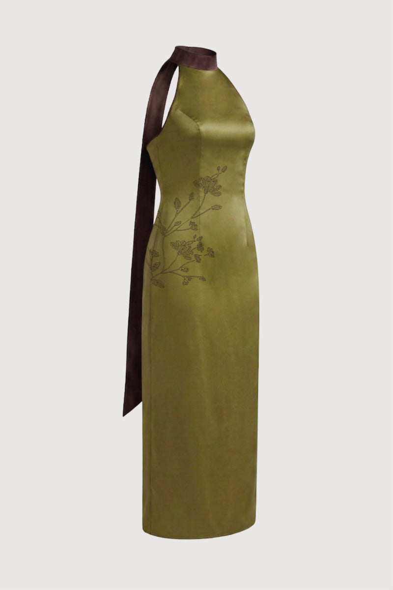 Gao Green Satin Knot Dress