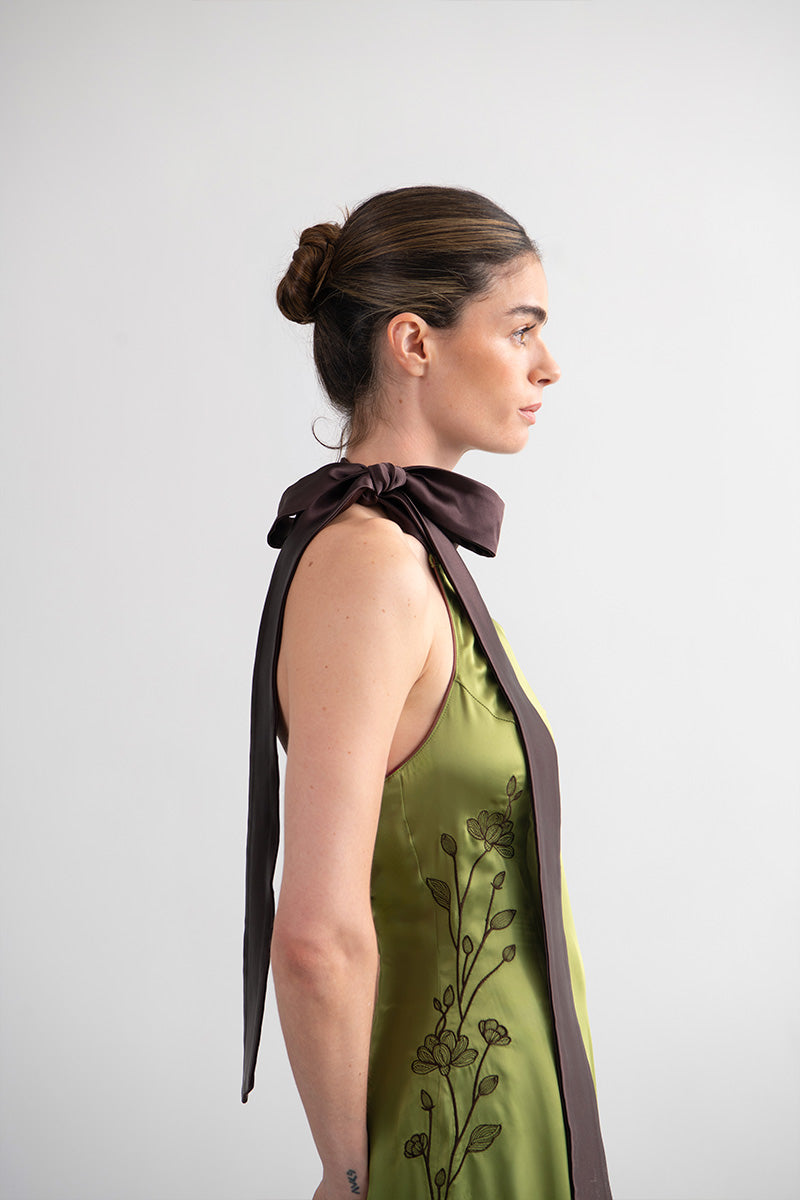 Gao Green Satin Knot Dress
