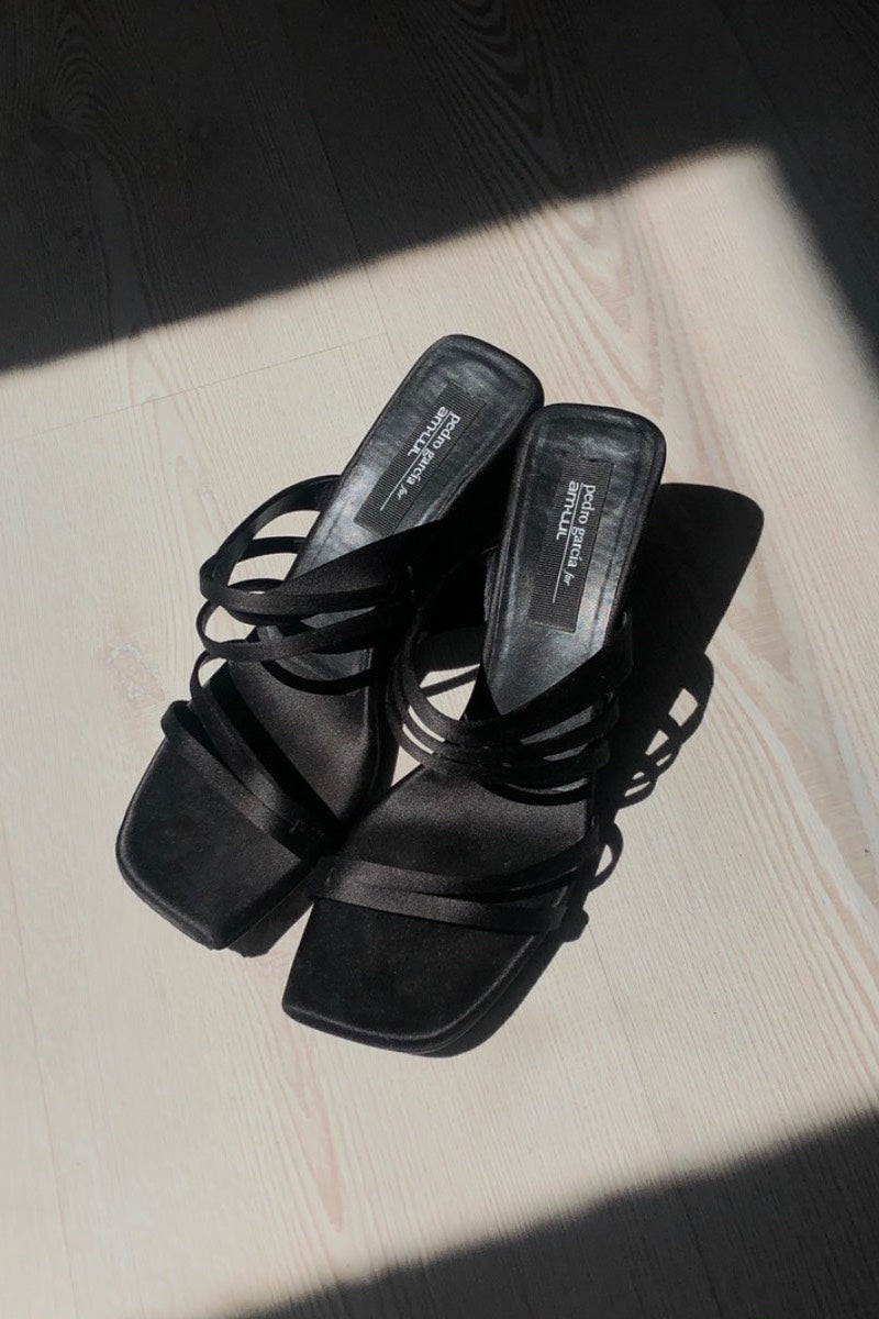Amlul x Pedro García Black Sandals Silk Satin Premium Quality Sustainable Made in Spain