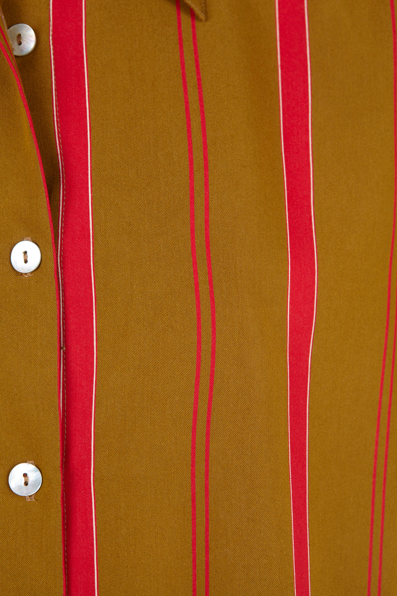 Jackie Shirt Short Sleeve Brown Comfy Elegant Pocket Red Stripes Details